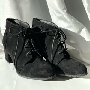 Madden Girl Women's Black Lace Up Textile Ankle Boots Block Heel Size 8.5 Shoe
